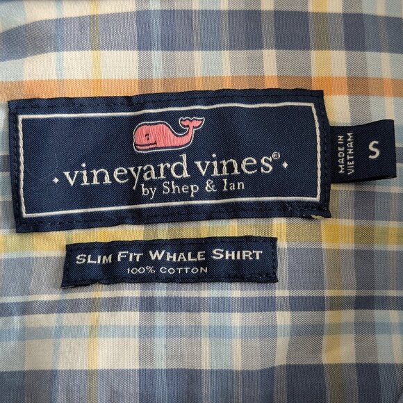 Vineyard Vines Slim-Fit Whale Shirt Men's Small Button-Down Blue Orange Plaid - Picture 3 of 13